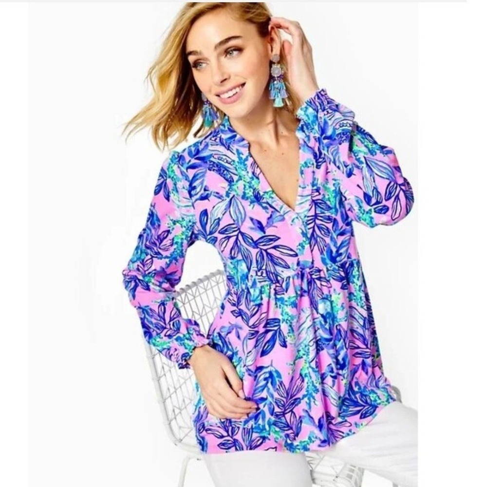 Lilly Pulitzer Winona Knit Tunic Lilac Rose Just A Lil Jelly Pink Blue Small